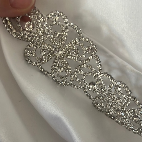 David's Bridal White Wedding Dress with Silver Accents - Picture 6 of 7